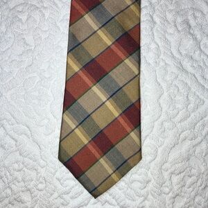 Cacharel Paris vintage woven Italian silk tie, large plaid, pink, yellow, taupe